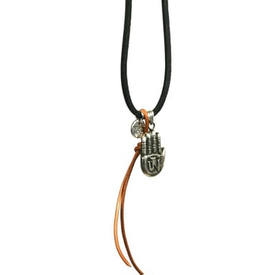 Heaven Eleven Men - heren - ketting - lerenveter - zilver 925 - buddha hand - 80cm