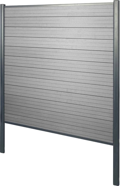 WPC privacyscherm Sarthe, windscherm, aluminium palen voor plaatsing in beton ~ basiselement, 190cm grijs