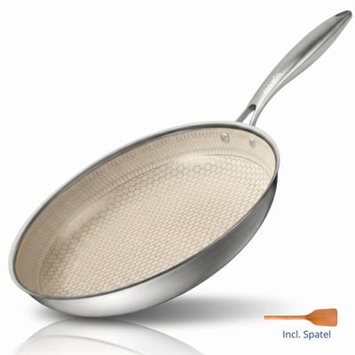 Morelia® Keramische Koekenpan Ø 24 cm - Koekenpan Inductie - Incl Spatels - PFAS Vrij - Keramische Anti aanbaklaag - Oven en Vaatwasserbestendig - Beige