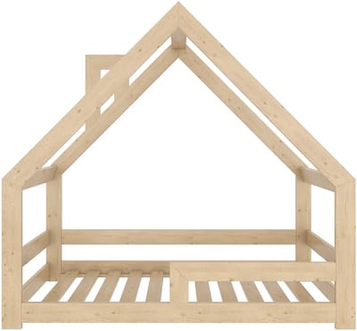 Need Sleep - Montessori Kinderbed Huisbed Peuterbed met Uitvalbescherming - Naturel Hout - 90x180 cm - met schoorsteen - symmetrisch