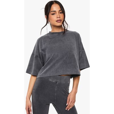 boohoo Dames Acid Wash Boxy Crop T-shirt | Houtskool | Maat: 34