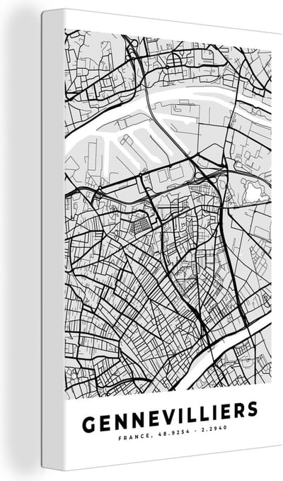 Canvas Schilderij Plattegrond – Kaart – Stadskaart – Frankrijk – Gennevilliers - 20x30 cm - Wanddecoratie