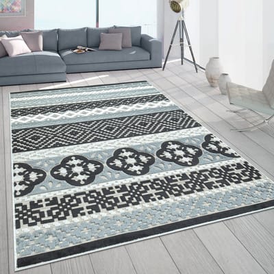Paco Home Buiten Vloerkleed Balkon Terras Met Retro-Patroon 3D-Web-Art In Zwart 80x150 cm