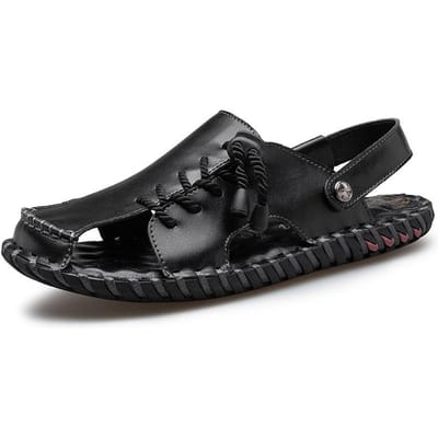 Heren Sandalen plus Maat Zomer Echt Leer Gesloten Teen Sandalen Heren Slippers Dubbel Gebruik Rijdend Ademend Leren Sandalen 47 black
