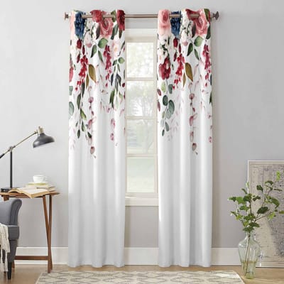 Valentijnsdag Roze Roos Bloem Plant Raamgordijnen voor Woonkamer Slaapkamer Gordijn Modern Keuken Jaloezieën Drapes Gordijnen 135W x 60H(cm) x1 white