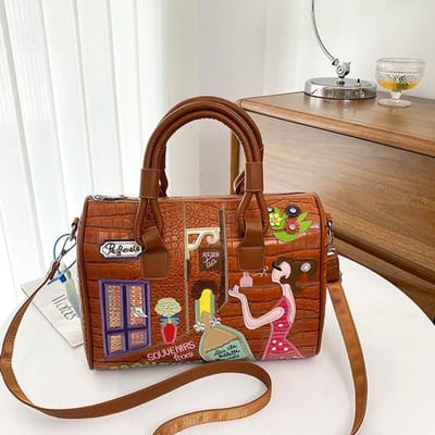 WTEMPO Dames Grote Handtas Schoudertas Borduurset Decoratie Stikzak 32*17*24cm geel