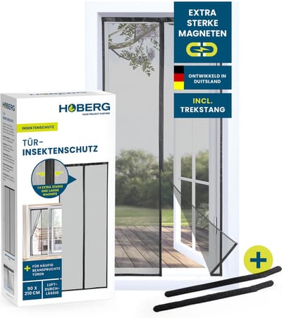 Hoberg horrengordijn 90 x 210 cm | vliegenhordeur met XXL magneetstrips | hor voor balkondeur | magnetisch vliegengordijn | zelfsluitend & slijtvast