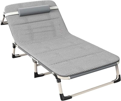 Campingbed Volwassenen - Opklapbed Ligstoel - Ontspannen Buiten - 4-Posities Verstelbaar - 190x75x30CM - Grijs
