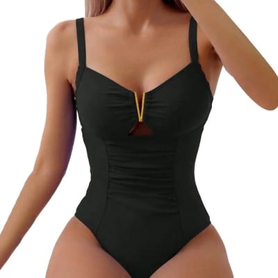 Sierlijk Badpak - V-opening - Zwemkleding Dames - Open Rug - Zwart - Bikini