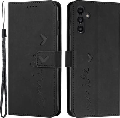 Coverup Hoesje - Geschikt voor Samsung Galaxy A54 Hoesje - Coverup Smile Book Case - Zwart