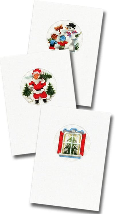 Pako compleet borduurpakket - drie kerstkaarten om zelf te borduren - 200.209 - voorgesorteerd garen - kruissteek - Aida - DIY kit