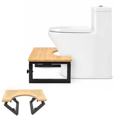 Opvouwbaar Toiletkrukje Badkamer Voetenbankje Verstelbare Toilet Voetsteun Douche Krukje Draagbaar Badkamer Kruk Metalen Houten Design 200KG