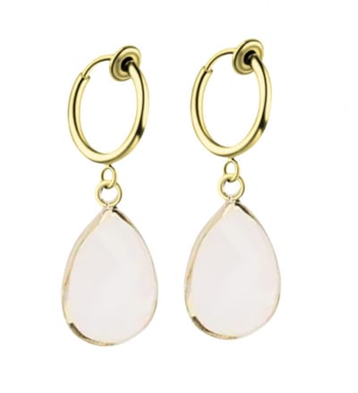 Klem oorbellen - Tulsa - goudkleurig - wit - geen gaatje- Charme Bijoux