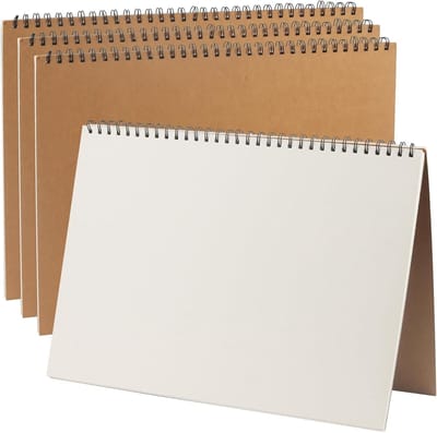 4PCS A3 Spiral Bound Landscape Schetsboek, A3 Tekenboek met 30 Vel/60 Pagina's, 160gsm Kunstblok voor Notities en Vergaderingen