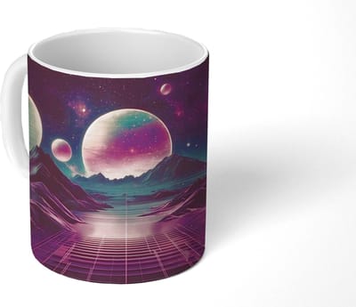 Mok - Koffiemok - Landschap - Planeten - Horizon - Paars - Mokken - 350 ML - Beker - Koffiemokken - Theemok