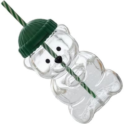 Beren Rietjesbeker Baby Schattige Mok Borosilicaatglas voor Koffie Melk Thee Drankjes met Deksel 20oz black