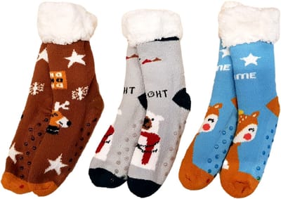 Belucci Warme Antislip Huissokken Winter Kerstmis set van 3 paar ! Maat 35/38
