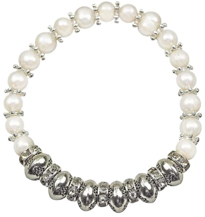 Zoetwater parel armband Persian King Small - echte parels - wit - zilver - elastisch - luxe sieraden zakje - parel armband dames - wit parel armband - zoetwaterparel