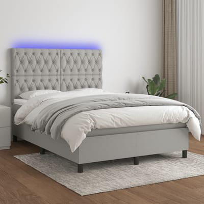 vidaXL - Boxspring - met - matras - en - LED - stof - lichtgrijs - 140x190 - cm