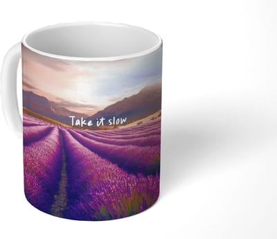 Mok - Koffiemok - Lavendelveld - Quote - Zonsondergang - Mokken - 350 ML - Beker - Koffiemokken - Theemok - Mok met Tekst