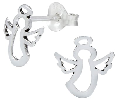 Joy|S - Zilveren engel oorbellen - 10 mm - geoxideerd