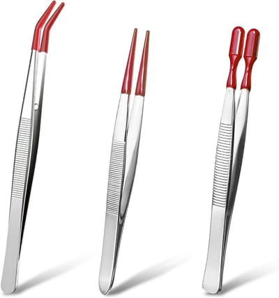 Pincet Set - Precisie Tangen - Fijn Werk - Rubberen Grip - Rood