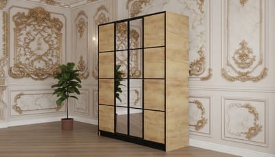 Kledingkast met Spiegel Casa Velluto GrandEden – Luxe 3-Deurs Schuifdeurkast voor Slaapkamer en Hal – Uitschuifbare Garderobe, 156,4x205x39 cm – Eiken Craft, Laden en Planken Inclusief, Push-to-Open-systeem