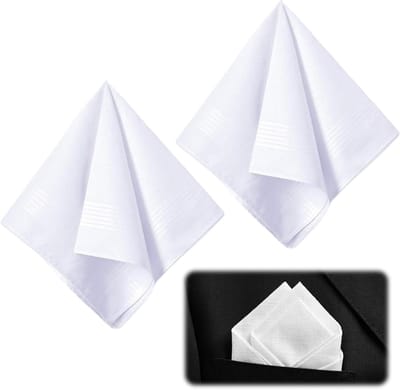 Set van 2 Zijde Handkerchiefs voor Mannen - Luxe Stoffen Zakdoeken, Kostuum Pocket Squares, Wit en Kwalitatief
