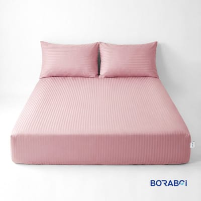 Boraboi® Luxe 3-delige Hoes Laken Set Katoen ,Satijnlook,Gestreept ,Poederroze 180 x 200 cm