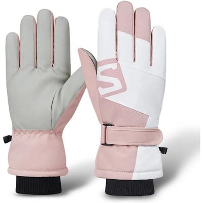 Gants de Ski pour Femmes Repoussant l'Eau Cinq Doigts Séparés Froid et Chaud Gants pour Vélo Écran Tactile Pelucheux et Épais Antidérapant