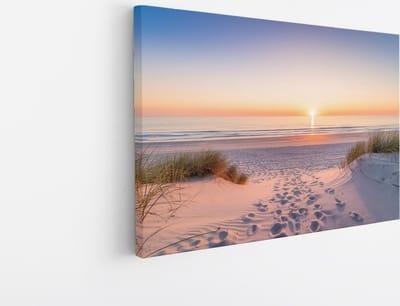 Saammp Canvas Schilderij Zonsondergang - Strand - Zee - 45x30 - Foto op canvas - Wanddecoratie - muurdecoratie Woonkamer - Slaapkamer decoratie - Canvas Print