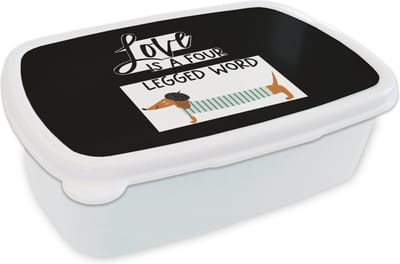Broodtrommel Wit - Lunchbox - Brooddoos - Quotes - Honden - Spreuken - Love is a four legged word - 18x12x6 cm - Volwassenen