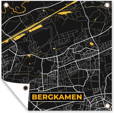 Tuin poster Duitsland – Black and Gold – Bergkamen – Stadskaart – Kaart – Plattegrond - 200x200 cm - Tuindoek
