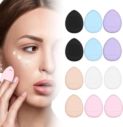 Mini Poeder Sponzen Set van 12 Stuks met Vingerhouder voor Makeup, Perfect voor Foundation en Oogmake-up