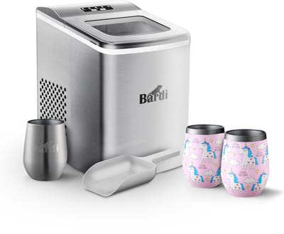 Bardi IJsblokjesmachine Set - 2 Liter RVS - 12KG IJsblokjes in 24 uur - met IJsschep - Inclusief 3 Luxe Thermosbekers en Ijsschep - Eenhoorn