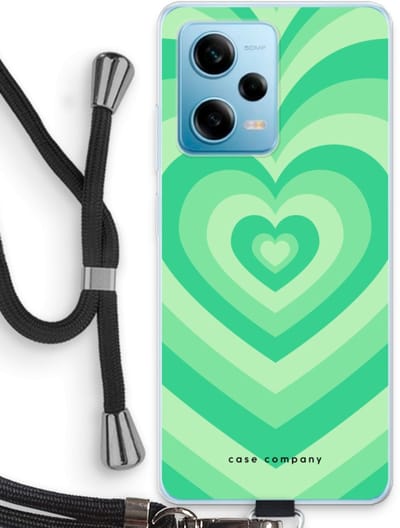 Case Company® - Hoesje met koord geschikt voor Xiaomi Redmi Note 12 Pro 5G hoesje met Koord - Hart Groen - Telefoonhoesje met Zwart Koord - Bescherming aan alle Kanten en Over de Schermrand