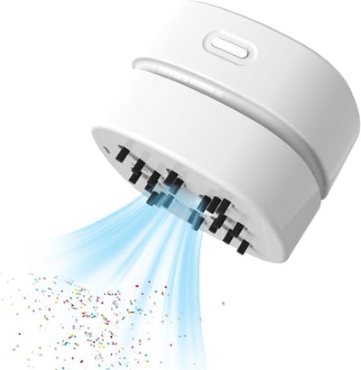 Mini-bureaustofzuiger - 8×8×6 cm - 1400 mAh - Oplaadbaar - Acrylpaneel - Compact en draagbaar - Reinigt vuil, stof, toetsenborden en auto's - Wit