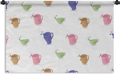 Wandkleed - Wanddoek - Patronen - Thee - Theekop - 90x60 cm - Wandtapijt