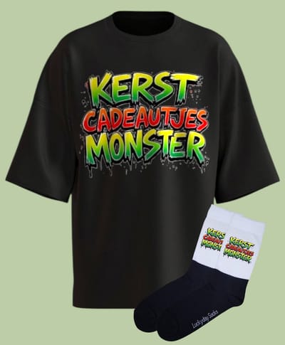 Kerstshirt - Monster Kerstcadeau - Foute kerst trui - Kerst tshirt - Gift set met kerstsokken - Grappige kerstkleding - Kerst shirt voor man en vrouw - Kerst shirt voor dames en heren - LuckyDaySocks - Maat S