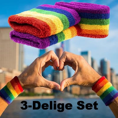 Henbrandt - 3-Delige Regenboog / Rainbow Hoofdband en Polsbandjes Set - Gay Lesbian Pride, Carnavals en Festivals - Pride Hoofdband - LGBTQ - Zweetbanden Set