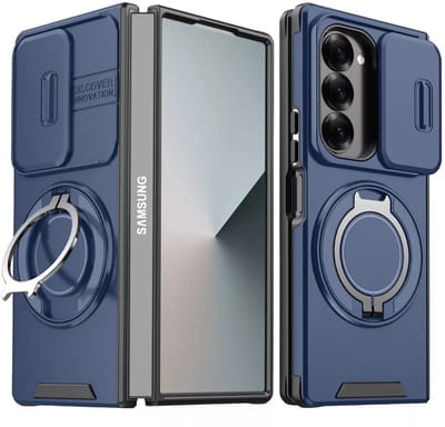 Armor Tough [360° draaibare ringstandaard] [compatibel met Magsafe] Hoesje Geschikt voor: Samsung Galaxy Z Fold 6 - Ingebouwde dia camera cover - Hybrid - Blauw