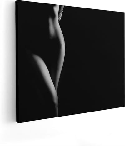 Artaza Canvas Schilderij Vrouw Silhouet - 50x40 cm - Muurdecoratie Erotiek - Wanddecoratie Slaapkamer - Kamer Accessoires Zwart Wit