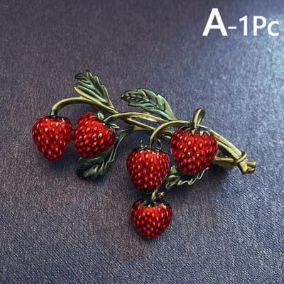 Emaille Aardbeien Broches Spelden Fruit Schattig Bloem Aardbeien Broche Bruiloft Zijden Sjaal Gesp Kleding Doe-het-zelf Hoed Tas Accessoire black
