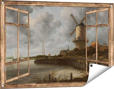 Gards Tuinposter Doorkijk De Molen bij Wijk bij Duurstede - Jacob van Ruisdael - 90x60 cm - Tuindoek - Tuindecoratie - Wanddecoratie buiten - Tuinschilderij