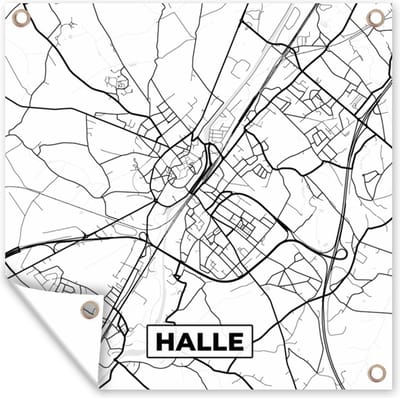 Tuin poster Zwart Wit – België – Plattegrond – Stadskaart – Kaart – Halle - 200x200 cm - Tuindoek