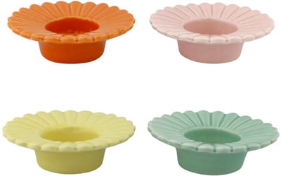 Home Society - Waxinehouders - Set van 4 - Porselein - Bloemvorm - Pastel - 2,7 x Ø10,3 cm