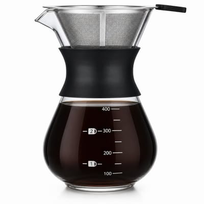 Pour Over Koffiepot met Permanent RVS koffiefilter - Slow Coffee Maker Kit - Glazen Cafetière - Koffekan Drip Gieter - Dripper Koffiemaker - Handmatig Filterkoffie koffiezetapparaat met Herbruikbaar Koffie Filter - Koffiefilterhouder set - 500 ML