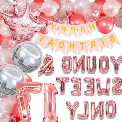 Feestelijke 17e Verjaardag Decoratie voor Meisjes in Roségoud | Taartdecoratie, Feestversiering en Ballonnen voor een Onvergetelijk Feest