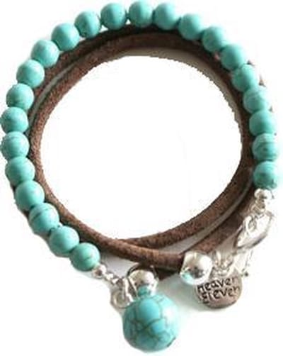 Heaven Eleven - dames - armband - Leer - wikkel - turquoise - turkoois - 8mm - 17cm