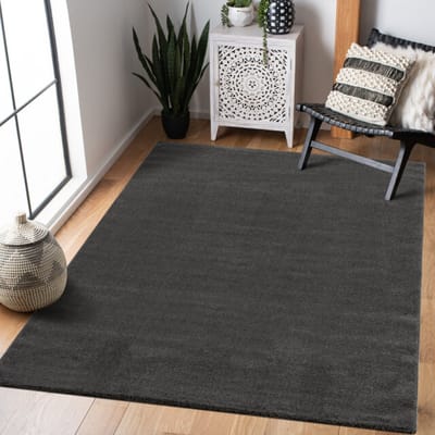 Uni Effen Laagpolig Vloerkleed Modern Donker Grijs- 250x250 CM Vierkant